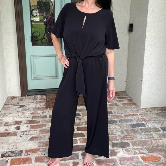 NWT Label by 5 TwelveWide Leg V Neck Jersey Jumpsuit Romper Black POC…